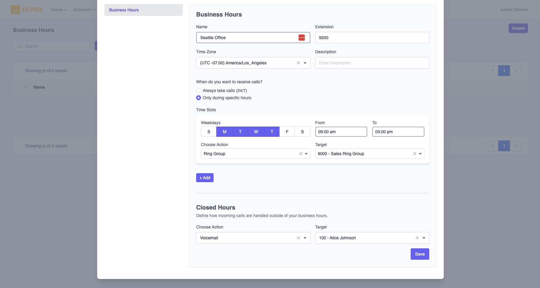 Business Hours Edit Screenshot