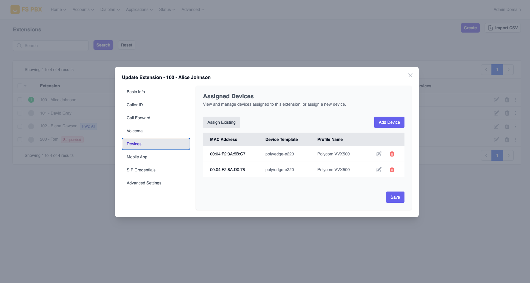 Extension Voicemail Screenshot