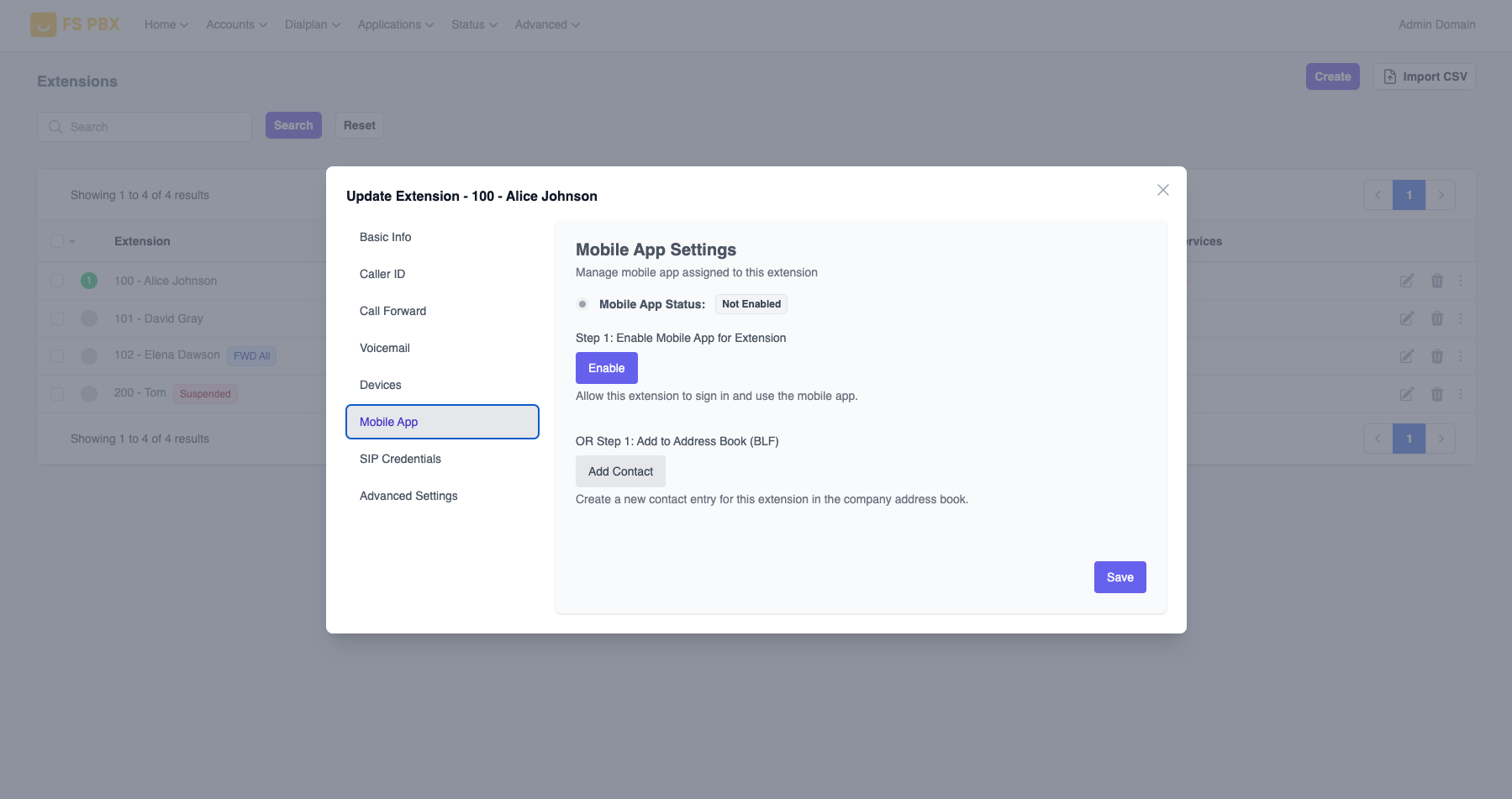 Extension Voicemail Screenshot