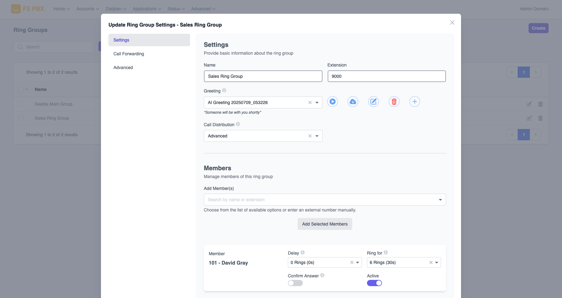 Ring Group Edit Screenshot