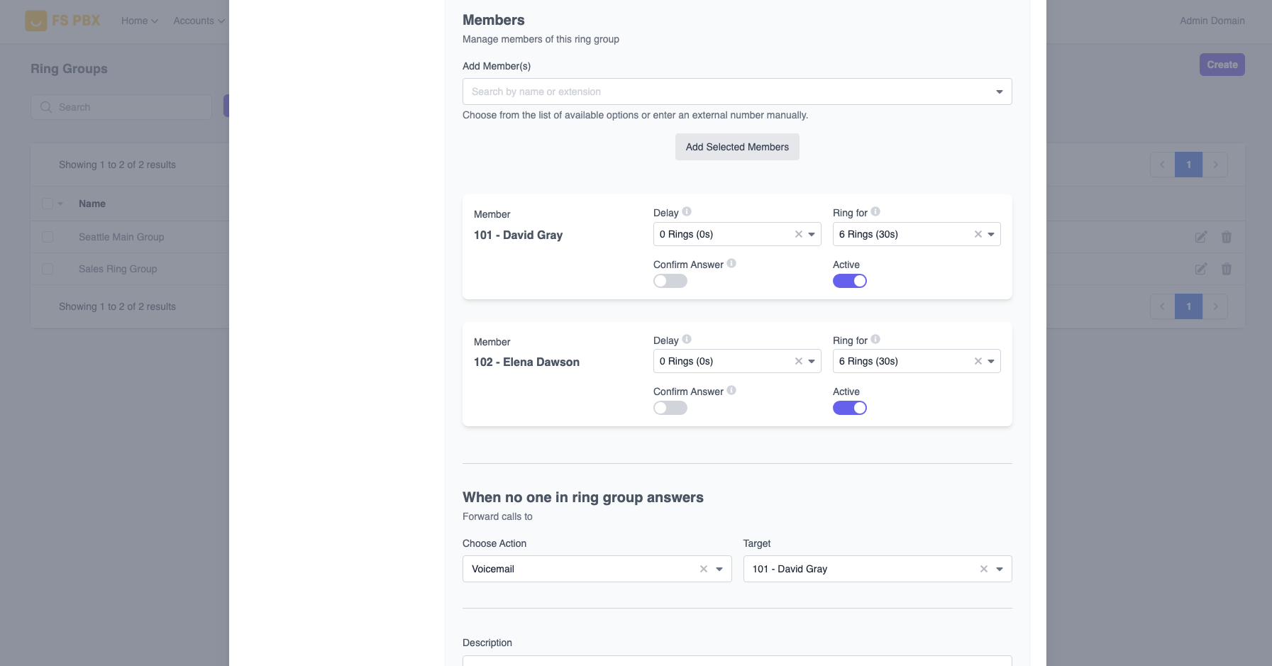 Ring Group Members Screenshot