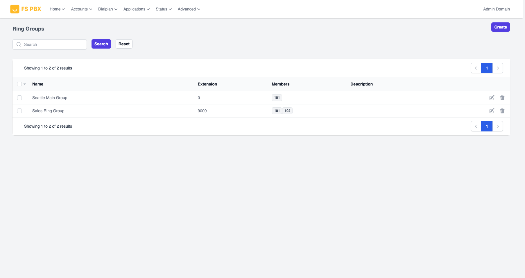 Ring Groups Screenshot